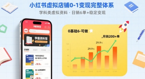 小红书虚拟店铺0-1变现完整体系：卖学科类虚拟资料，一天6张+，很稳定【已完结】-轻资产创富网