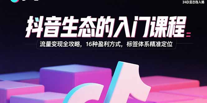抖音生态的入门课程：流量变现全攻略，16种盈利方式，标签体系精准定位-轻资产创富网