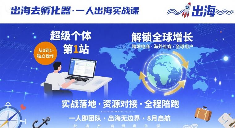 出海去孵化器，一人出海实战课，​超级个体第1站，解锁全球增长-轻资产创富网